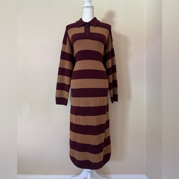 Madewell Cashmere Wool Knit Sweater Midi Dress Sz L Aroma Striped Long Sleeve - Picture 2 of 16